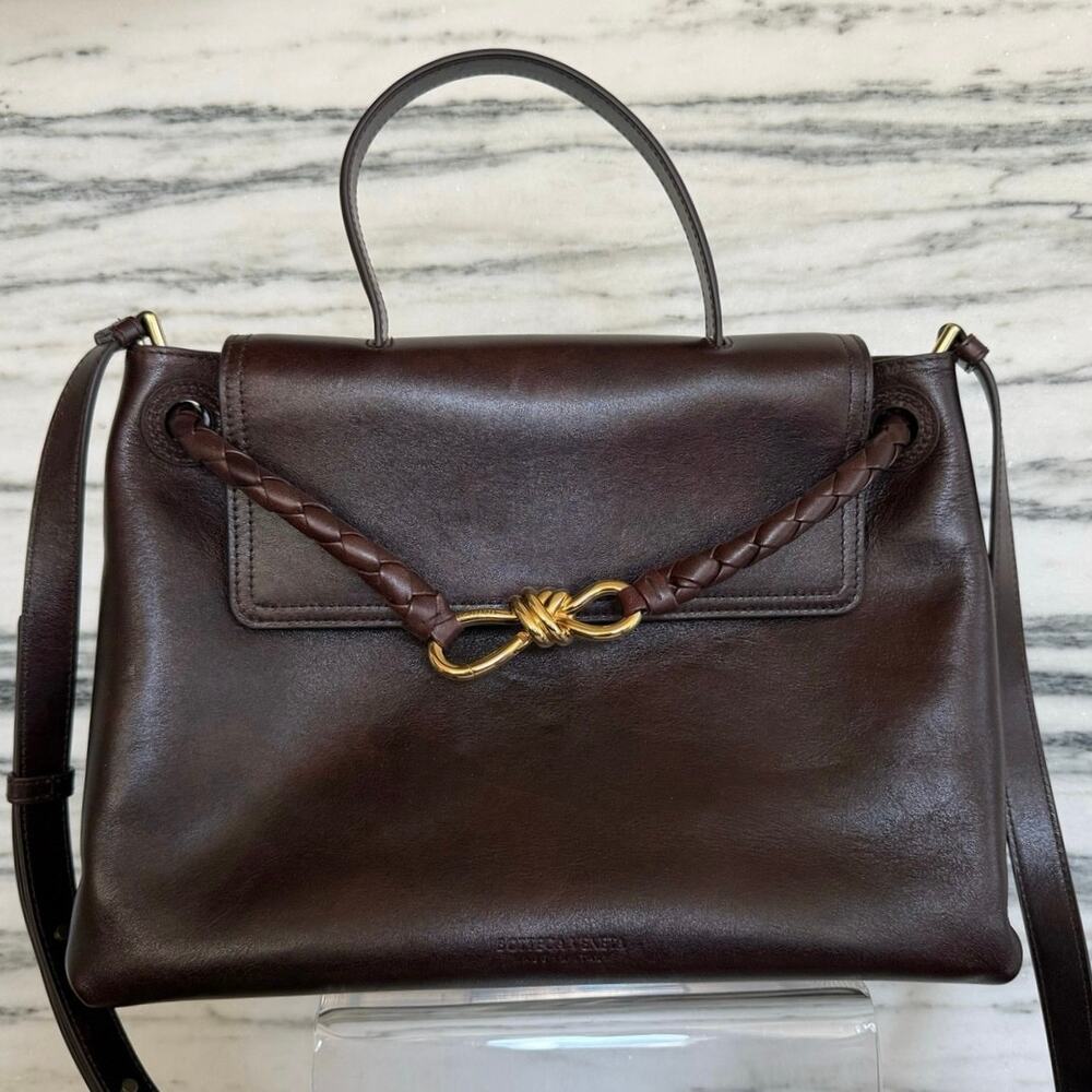 BOTTEGA VENETA Ciao Ciao Medium Distressed Leather Top-Handle Bag Dark Mahogany